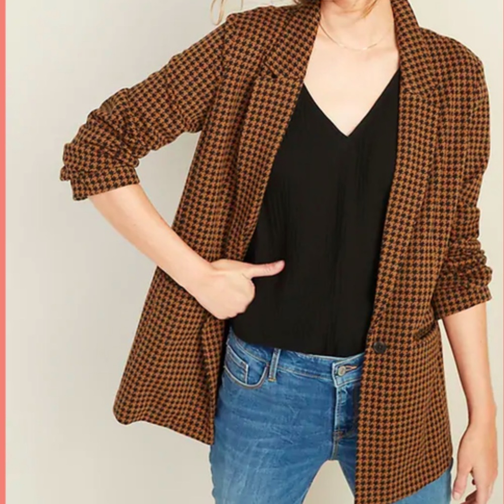 Old Navy Jacquard Boyfriend Blazer in Houndstooth